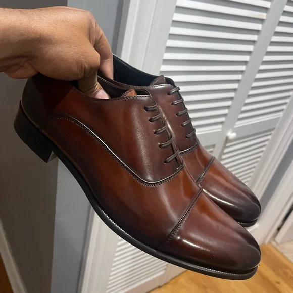 Paul Evans Dark Brown Leather Cagney II Stitched Cap-Toe Oxfords Sz 9.5 - Picture 9 of 15